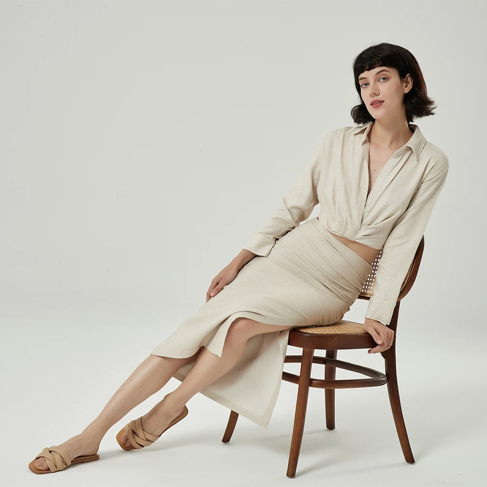 2021 New Women Two piece set Linen Blend Cropped Shirt & Draped Skirt Spring Summer Fashion Casual Cozy Woman 2 piece set
2021 New Women Two piece set Linen Blend Cropped Shirt & Draped Skirt Spring Summer Fashion Casual Cozy Woman 2 piece set