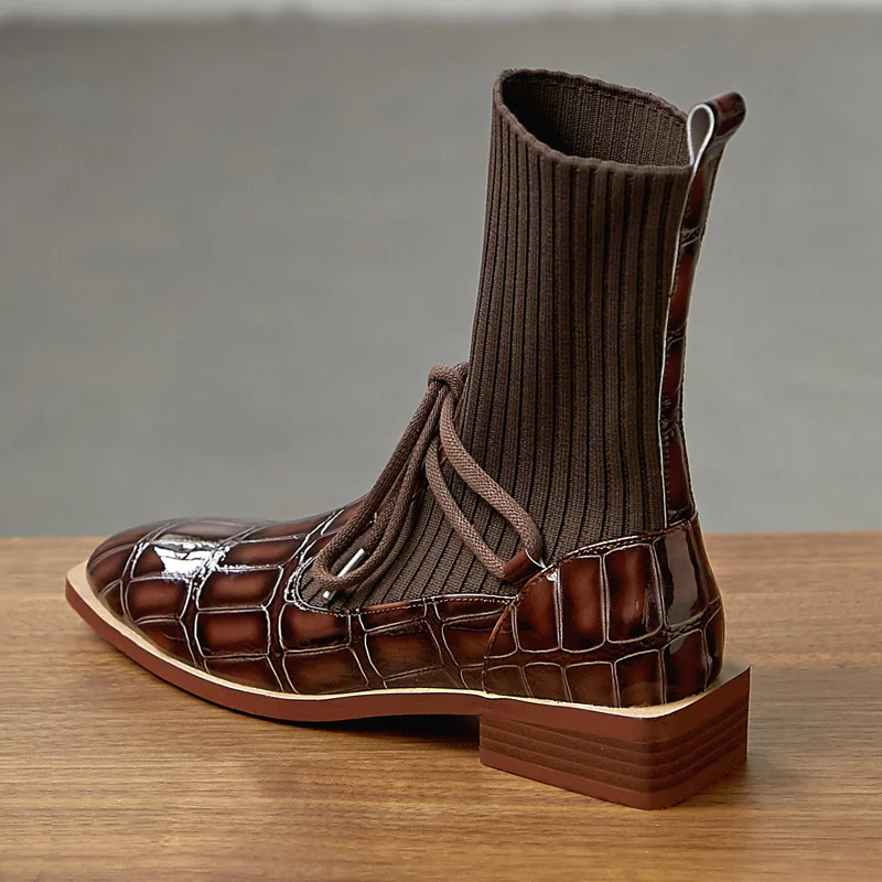 Retro Women's Mid-calf Boots Pull On Low Heels Shoes Knitted Wool Leather Patchwork Shoes A6
Retro Women's Mid-calf Boots Pull On Low Heels Shoes Knitted Wool Leather Patchwork Shoes A6