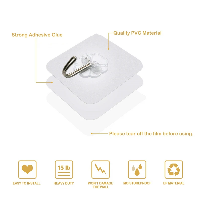 Multi-Purpose Double-sided Adhesive Wall Hooks For Kitchen Bathroom Living Room Adhesive Wall Mounted Seamless Storage Hooks
Multi-Purpose Double-sided Adhesive Wall Hooks For Kitchen Bathroom Living Room Adhesive Wall Mounted Seamless Storage Hooks