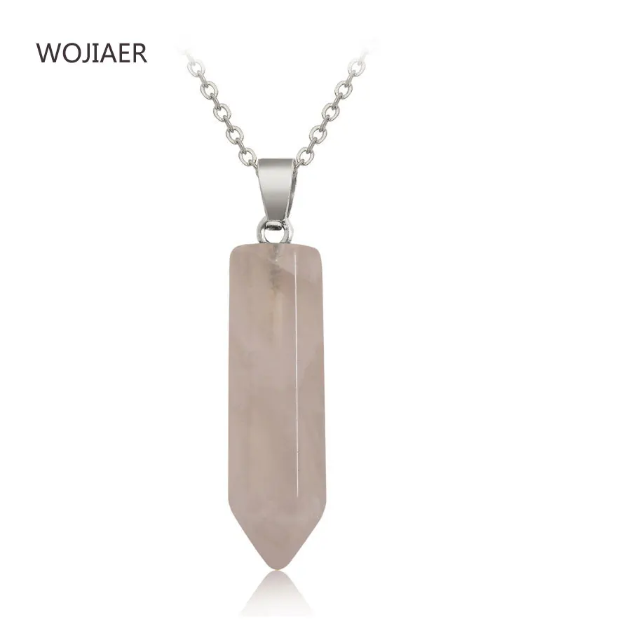 

WOJIAER Natural Stone Pink Rose Quartz Hexagon Column Pendant Single Head Bullet Accessories Jewelry ZM0680