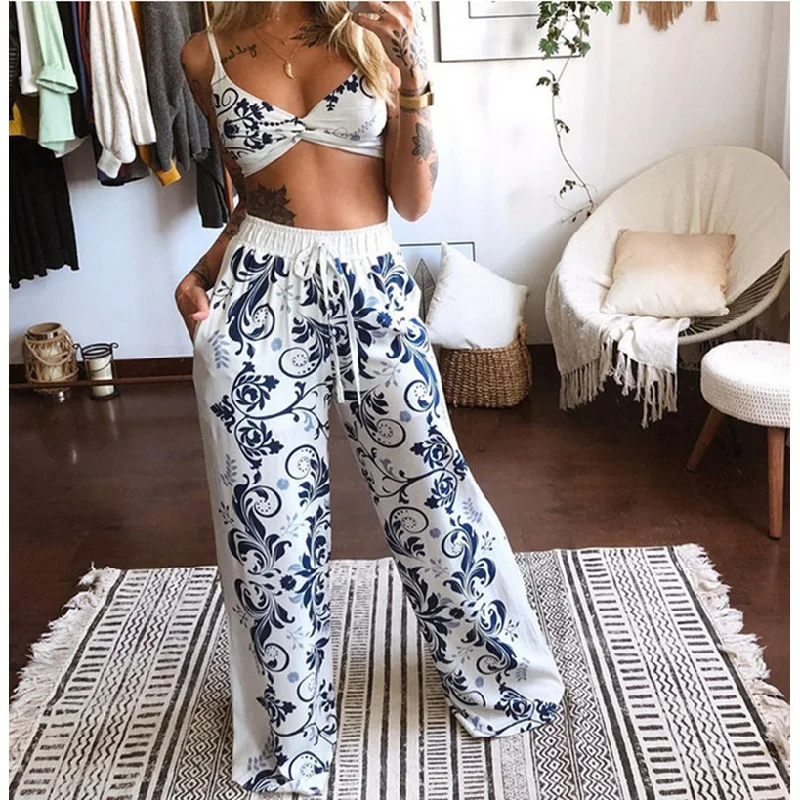 2 Pecs Suit Summer Tracksuit Sets Womens Outfits Boho Beach Style Print Underwear Loose Wide Leg Pants Ropa Mujer
2 Pecs Suit Summer Tracksuit Sets Womens Outfits Boho Beach Style Print Underwear Loose Wide Leg Pants Ropa Mujer