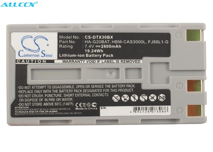 Cameron Sino 2600mAh Battery FJ50L1-G, HA-G20BAT, HBM-CAS3000L for Casio DT-X30, DT-X30G
Cameron Sino 2600mAh Battery FJ50L1-G, HA-G20BAT, HBM-CAS3000L for Casio DT-X30, DT-X30G