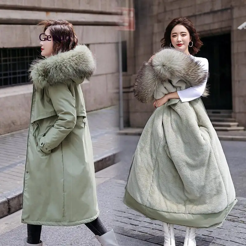 Ladies Velvet Liner Thicken Hooded Long Parka Women Slim with Big Fur Collar Outerwear Winter Jacket Women Coat Parkas Female
Ladies Velvet Liner Thicken Hooded Long Parka Women Slim with Big Fur Collar Outerwear Winter Jacket Women Coat Parkas Female