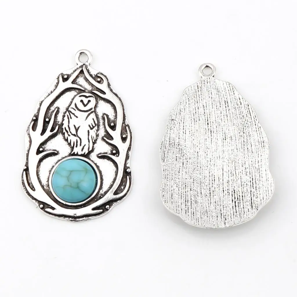 

Creativity Bohemia Charms Drop Antique Silver Color Blue Owl Imitation Turquoise Zinc Based Alloy Pendants DIY Accessories 2PCs