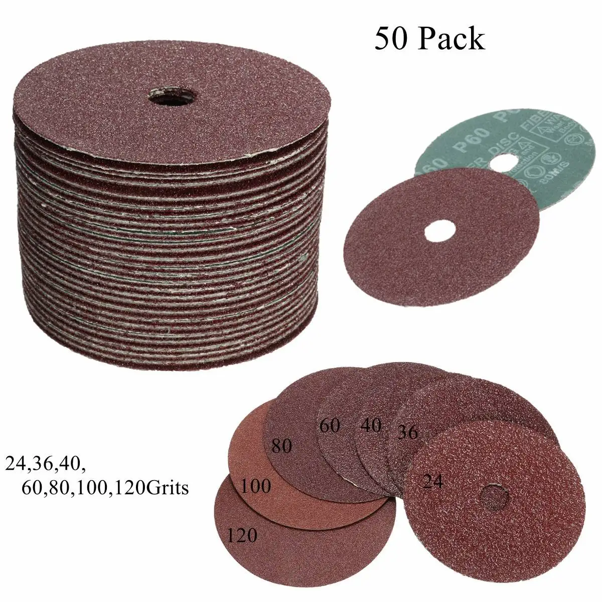 50Pcs 100x16mm / 115x22.2mm Fibre Sanding Grinding Discs Wheels 24 to 120 Grit for Angle Grinder
50Pcs 100x16mm / 115x22.2mm Fibre Sanding Grinding Discs Wheels 24 to 120 Grit for Angle Grinder
