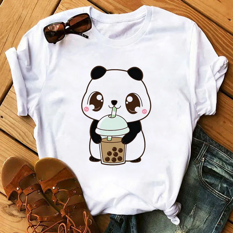 

Maycaur Cute T Shirts Women Streetwear Panda Graphic Tees Fashion Milk Tea Printed Women Tops Funny Vintage Casual Female Tshirt