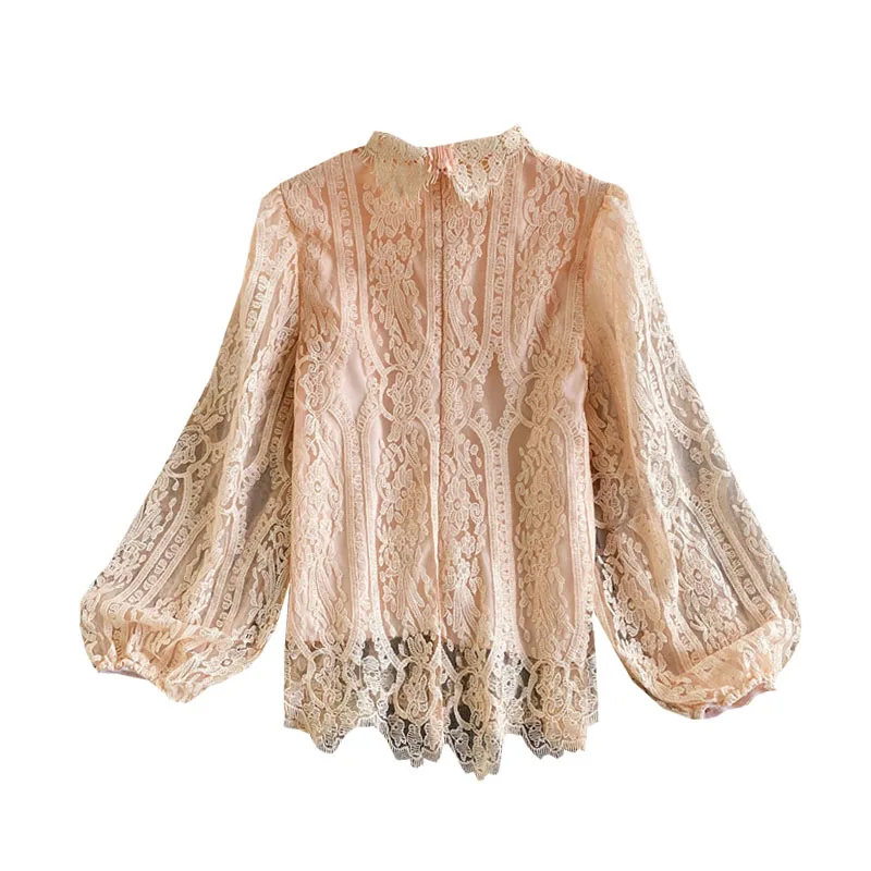 Spring Autumn New Solid Color Temperament Perspective Stand-up Collar Lace Shirt Lantern Sleeve Fashion Sexy Loose Top UK792
Spring Autumn New Solid Color Temperament Perspective Stand-up Collar Lace Shirt Lantern Sleeve Fashion Sexy Loose Top UK792