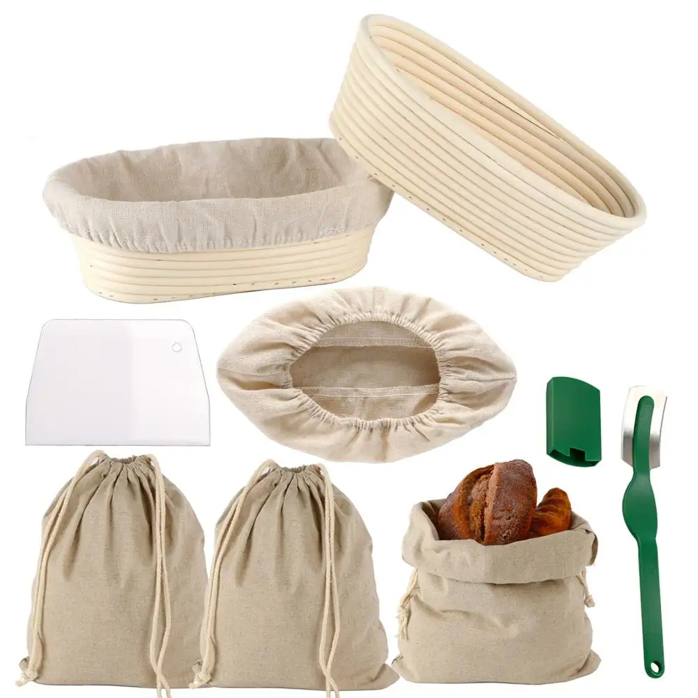 Handmade Rattan Bread Proofing Basket 2pcs 10 inch Oval Sourdough Bannetons Bortforms Bread Proving Basket Baking Mold Tools 
Handmade Rattan Bread Proofing Basket 2pcs 10 inch Oval Sourdough Bannetons Bortforms Bread Proving Basket Baking Mold Tools