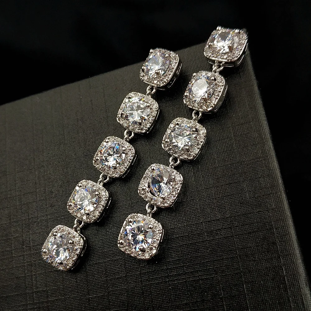 Delicate Geometry Style 5-Tiered Faceted Cut Clear CZ Long Halo Square Drop Earrings for Special Occasion Formal Affairs Party
Delicate Geometry Style 5-Tiered Faceted Cut Clear CZ Long Halo Square Drop Earrings for Special Occasion Formal Affairs Party