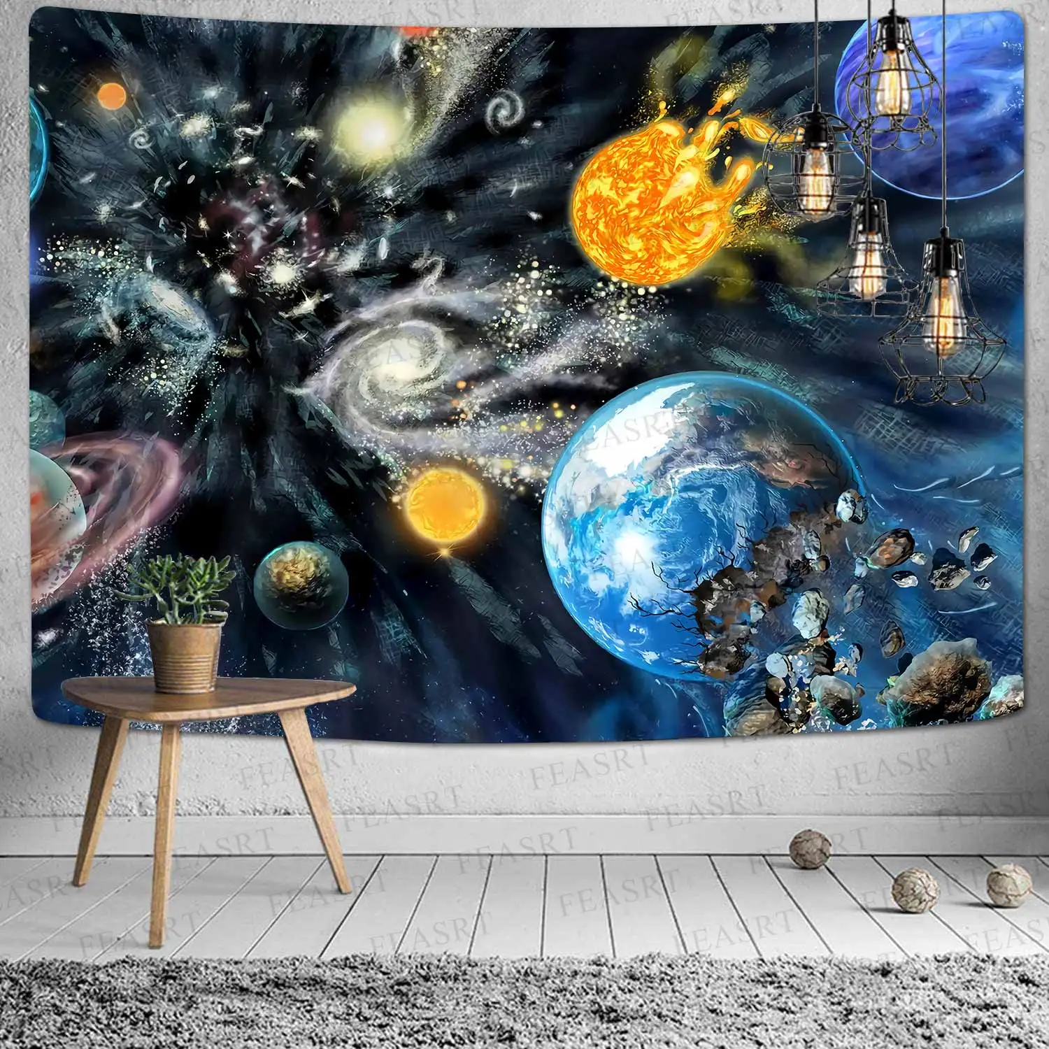 

Fantasy Space Tapestry Hippie Trippy Galaxy Planet Tapestry Purple Starry Night Planet Wall Art for Dorm Decor Mural