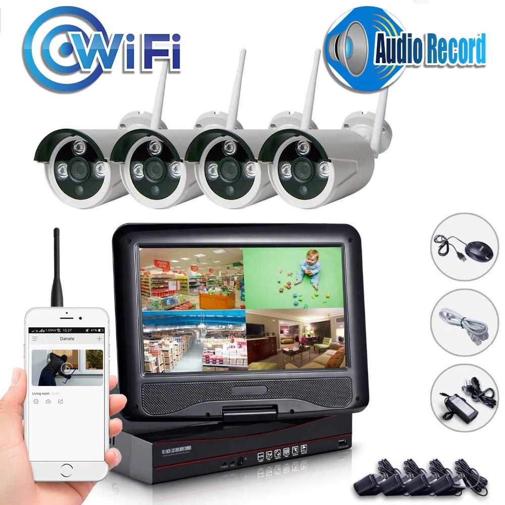 4CH NVR WIFI CCTV System 4PCS 1080P Wireless CCTV Kit 10 inch Monitor Security Sound recording Motion Detecting Email Alarm
4CH NVR WIFI CCTV System 4PCS 1080P Wireless CCTV Kit 10 inch Monitor Security Sound recording Motion Detecting Email Alarm