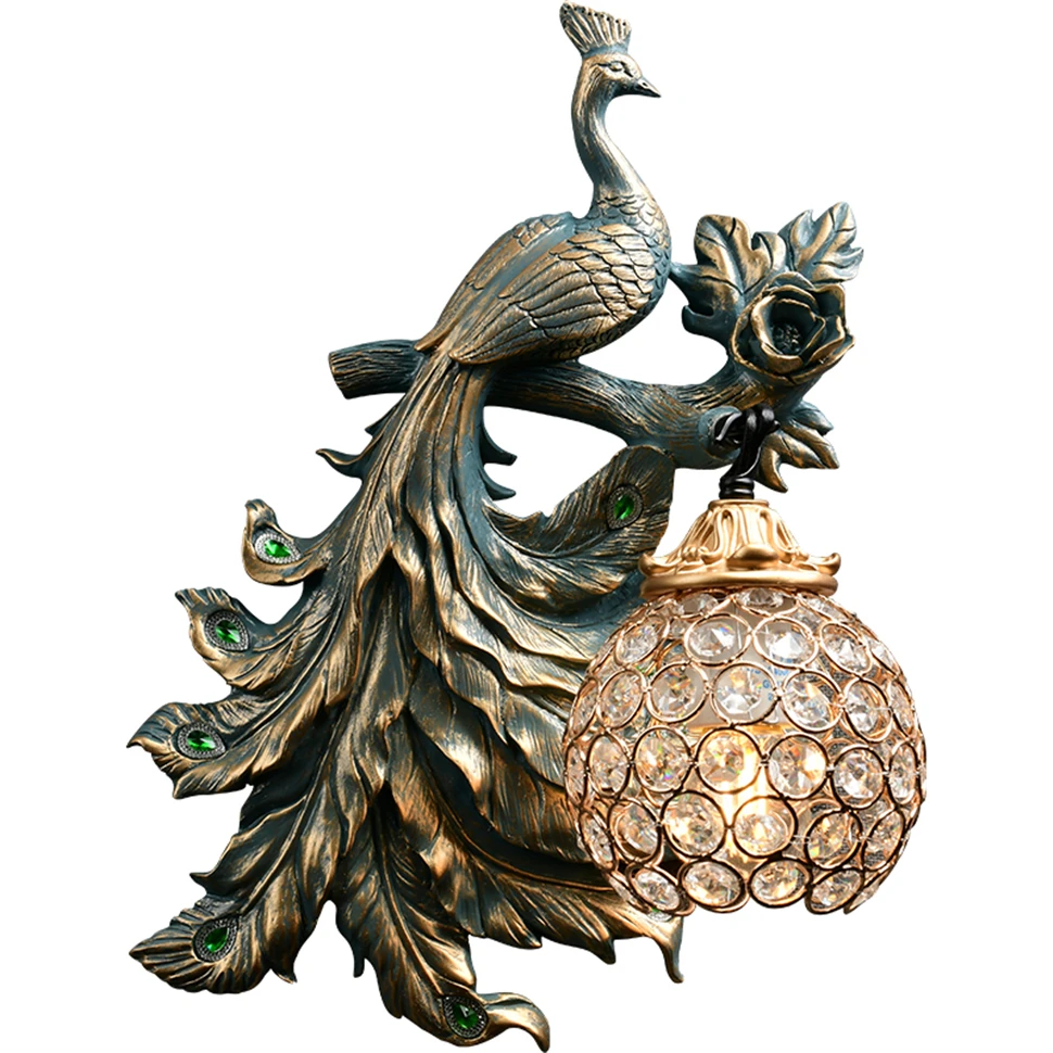 European Luxury Wall Lamp Modern Style Peacock Led Lusters Crystal Lampshade Wall Light Bedroom Bedside Resin Wall Sconce Lamp
European Luxury Wall Lamp Modern Style Peacock Led Lusters Crystal Lampshade Wall Light Bedroom Bedside Resin Wall Sconce Lamp