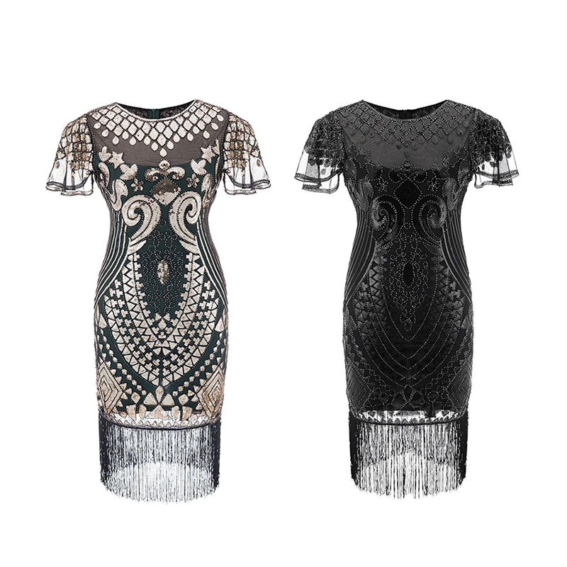

2023 1920s Flapper Roaring Plus Size XXXL 20s Great Gatsby Fringed Sequin Beaded Dress and Embellished Art Deco Dress