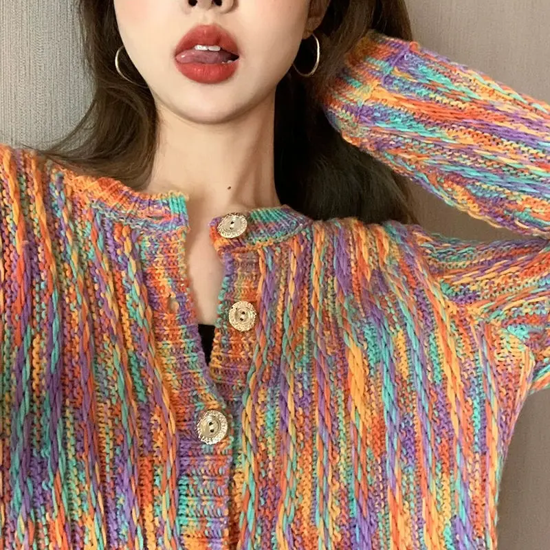 Contrast Cardigan Sweater Color Short Woman's Jacket Loose Feminine Style Lazy Shawl Sweater Traf Adorable Soft Rainbow Fashion
Contrast Cardigan Sweater Color Short Woman's Jacket Loose Feminine Style Lazy Shawl Sweater Traf Adorable Soft Rainbow Fashion