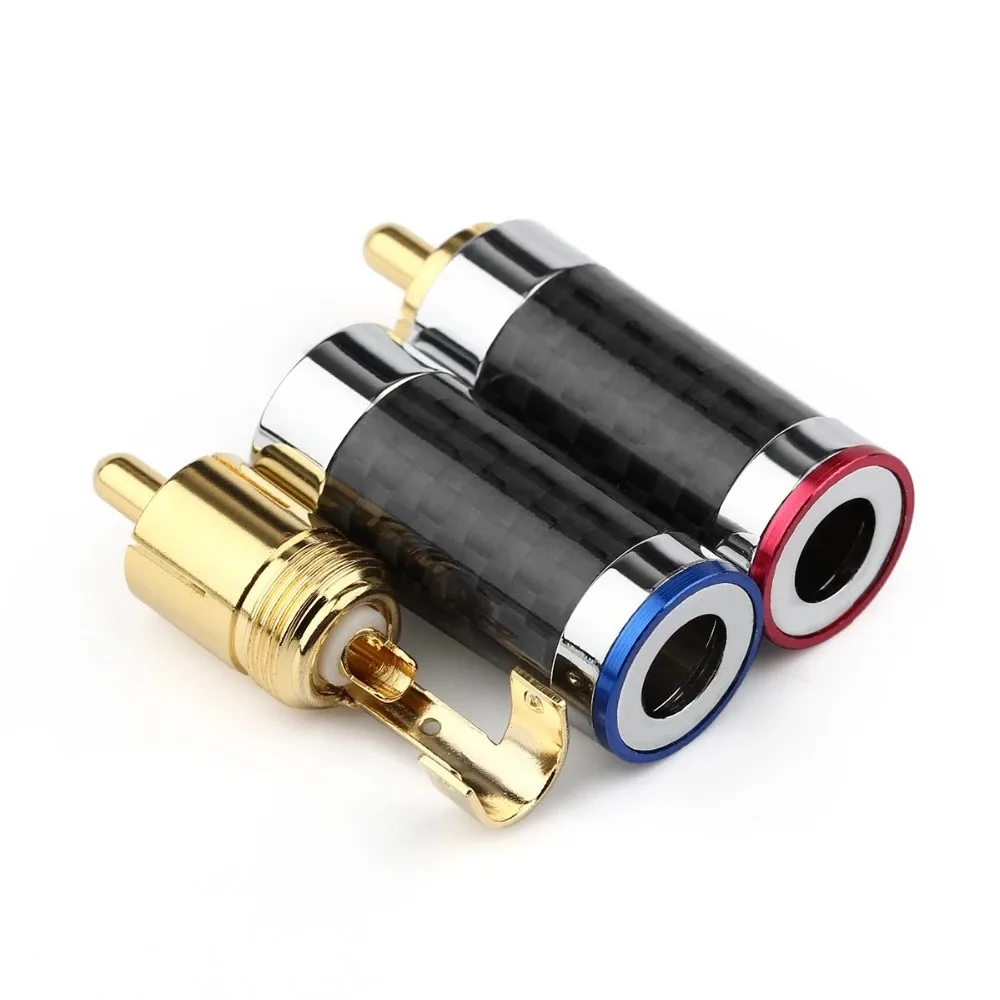 Hi-Fi RCA разъемы Мужской углеродного волокна позолота Медь адаптер для сращивания