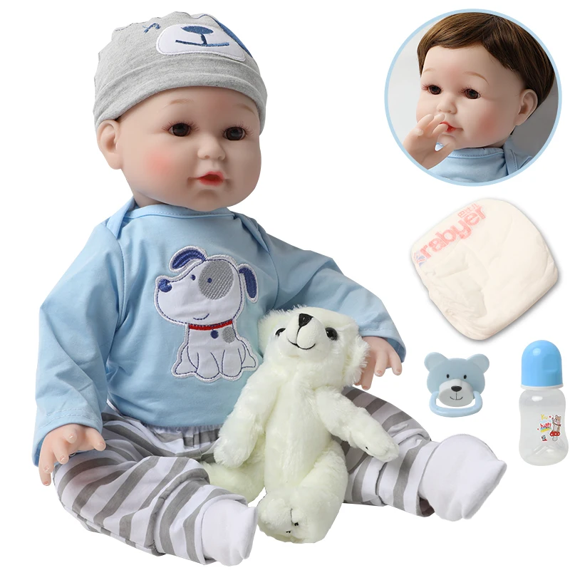 

22inch 56cm Bebe Reborn Doll Toddler Bonecas Realistic Clothes baby Doll Simulation Soft Silicone Doll with Bear Toys kids Gifts