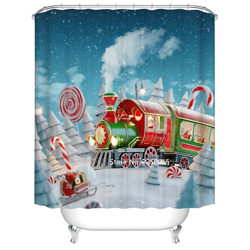 

Santa Claus Christmas House Snowman Halloween Themed Pumpkin Shower Curtain Waterproof and Mildew Proof with Hook Shower Curtain