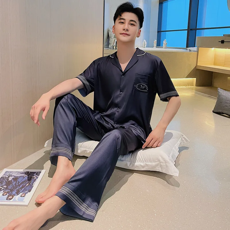 Men 2PCS Rayon Pajamas Sets Sexy Turn-Down Collar Pyjamas Sleep Suit Sleepwear Summer Lounge Nightwear Lingerie Home Wear
Men 2PCS Rayon Pajamas Sets Sexy Turn-Down Collar Pyjamas Sleep Suit Sleepwear Summer Lounge Nightwear Lingerie Home Wear