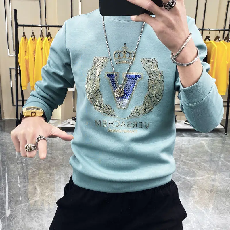 Men's Sweater Spring and Autumn 2021 New Korean Style Rhinestone Round Neck Ins Long Sleeve Trendy Pullover Tops Man Hoodies
Men's Sweater Spring and Autumn 2021 New Korean Style Rhinestone Round Neck Ins Long Sleeve Trendy Pullover Tops Man Hoodies