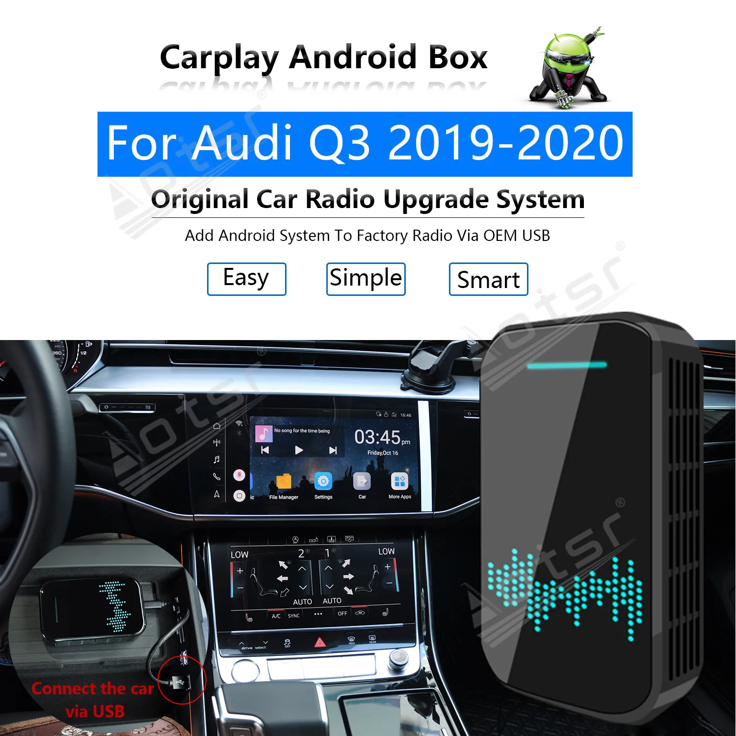 For Audi Q3 2019-2020 Car Multimedia Player Radio Upgrade Carplay Android Apple Wireless CP Box Activator Navigation Mirror Link
For Audi Q3 2019-2020 Car Multimedia Player Radio Upgrade Carplay Android Apple Wireless CP Box Activator Navigation Mirror Link