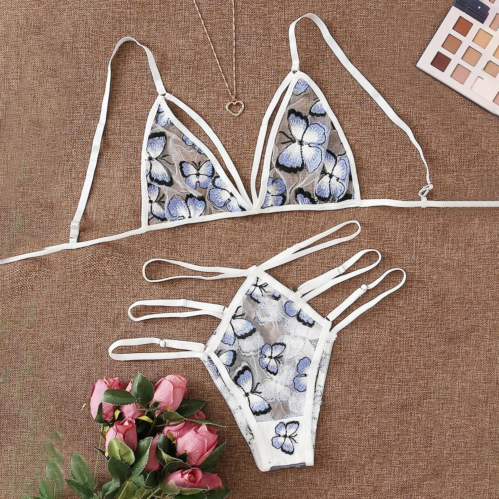 Новое эротическое нижнее белье, сексуальный комплект нижнего белья, модный кружевной бюстгальтер с принтом бабочки, ажурные стринги, труси...
Новое эротическое нижнее белье, сексуальный комплект нижнего белья, модный кружевной бюстгальтер с принтом бабочки, ажурные стринги, труси...