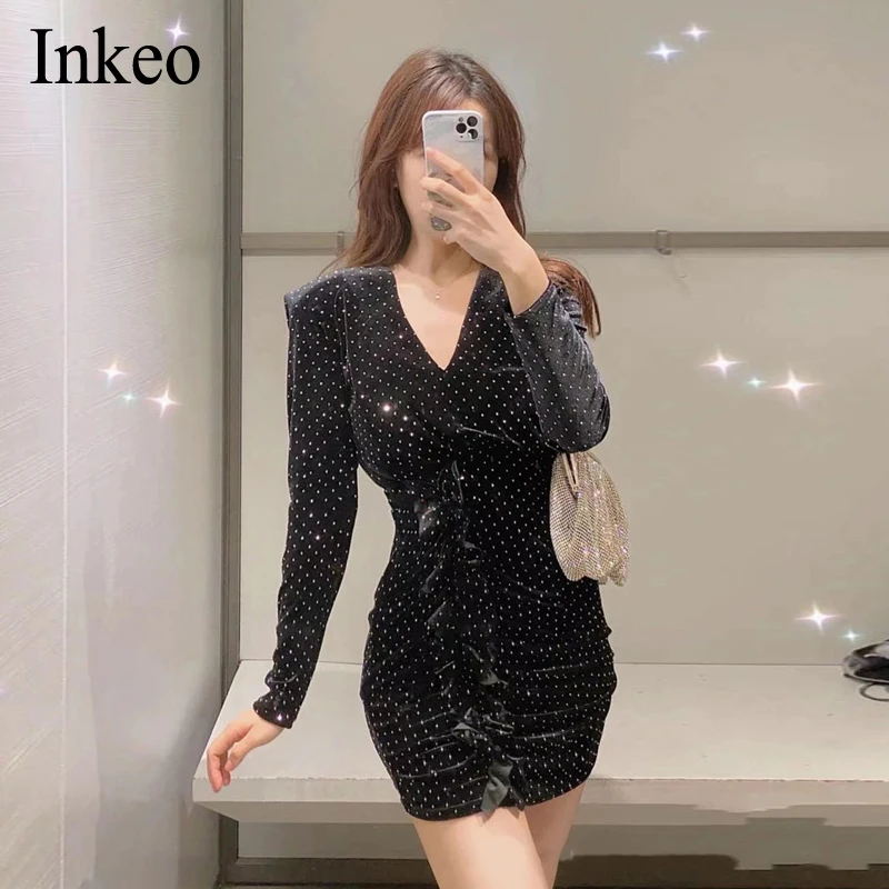 Black Velvet Sequin Long Sleeve Mini Dresses Spring V-neck Party Elegant Bodycon Ruched Dress 2021 Vestidos Club New INKEO 1D013
Black Velvet Sequin Long Sleeve Mini Dresses Spring V-neck Party Elegant Bodycon Ruched Dress 2021 Vestidos Club New INKEO 1D013
