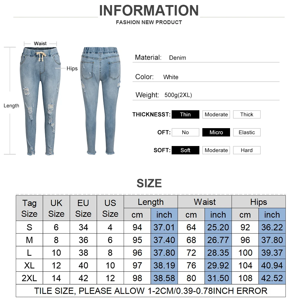Plus Size Drawstring Ripped Jeans for Women Street Style Sexy Distressed Trouser Stretch Skinny Hole Denim Pencil Pants D30
Plus Size Drawstring Ripped Jeans for Women Street Style Sexy Distressed Trouser Stretch Skinny Hole Denim Pencil Pants D30