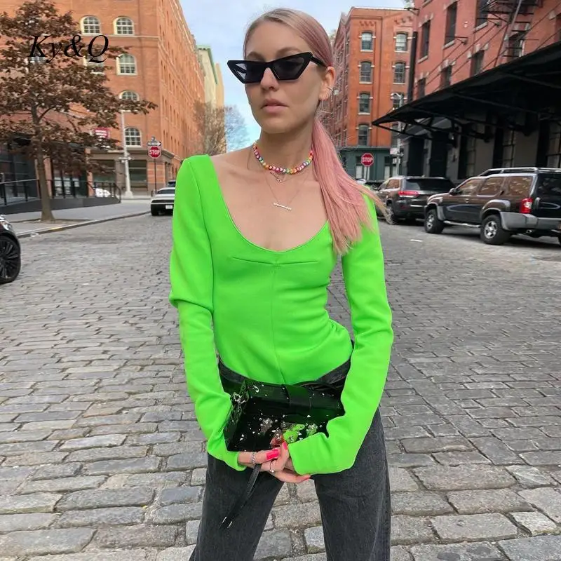 Fashion Street Photo Women's New Fashion Simple Versatile Popular Colors Fluorescent Green Large V-Neck Elastic Slim Top T-Shirt
Fashion Street Photo Women's New Fashion Simple Versatile Popular Colors Fluorescent Green Large V-Neck Elastic Slim Top T-Shirt