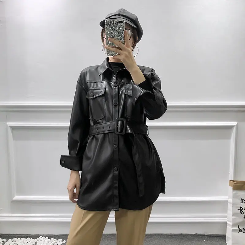 Leather Jacket Women Fashion PU Faux With Belt Coat Vintage Long Sleeve Side Vents Female Outerwear Chic Tops
Leather Jacket Women Fashion PU Faux With Belt Coat Vintage Long Sleeve Side Vents Female Outerwear Chic Tops
