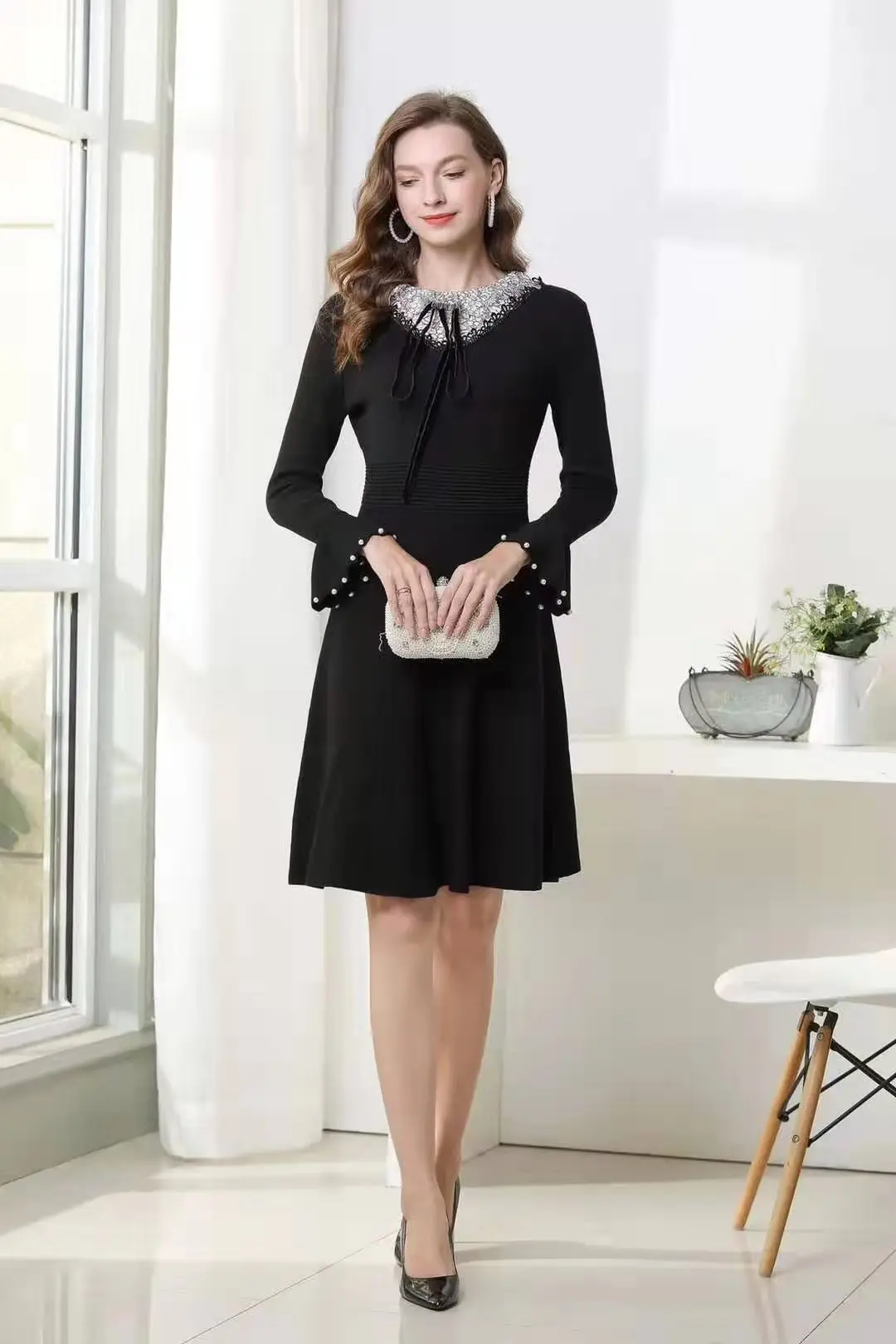 2019 Winter Newst Lace Stitching Sweater Dress Feminine Bow Tie Strap Fared Cuff Women Knitted Dress
2019 Winter Newst Lace Stitching Sweater Dress Feminine Bow Tie Strap Fared Cuff Women Knitted Dress