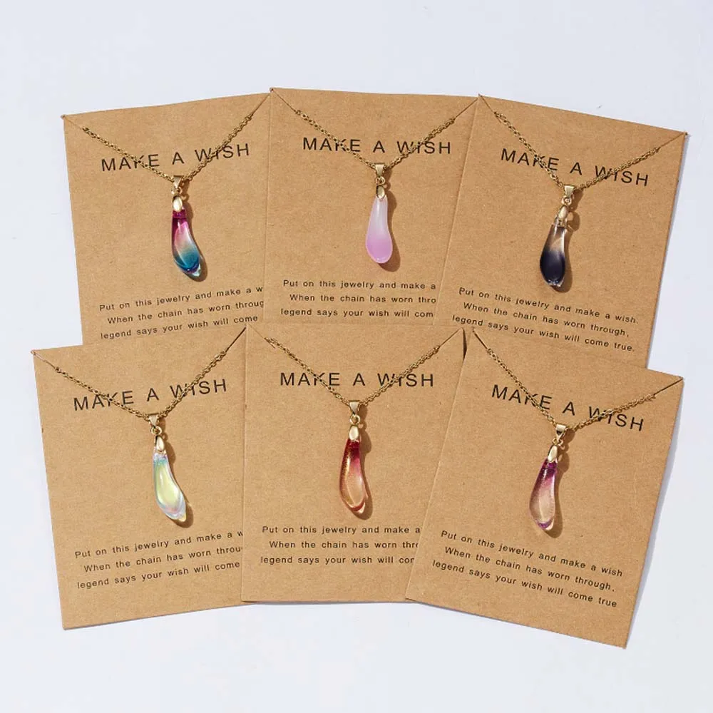 Fashion Natural Stone Pendant Necklace Opal Dripping Love Tear Drops Moonlight Paper Card Jewelry | Украшения и аксессуары