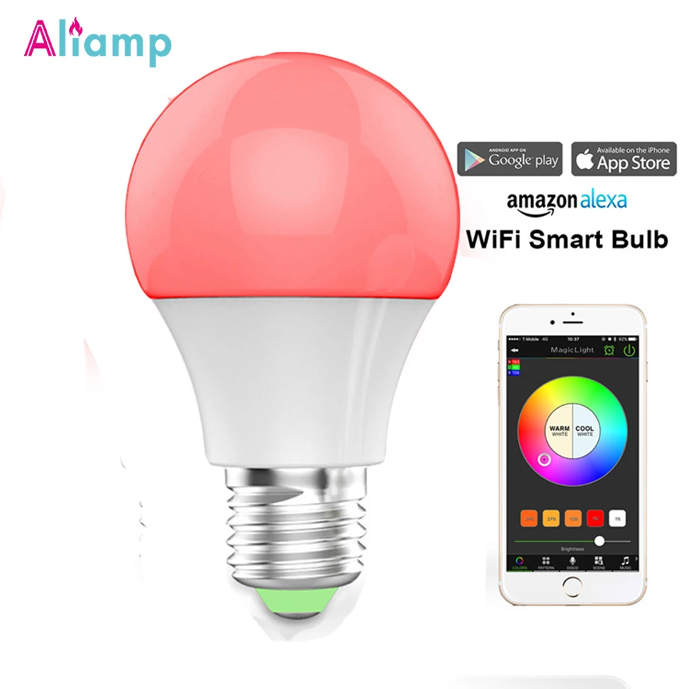 E26 E27 WiFi умный светильник Светодиодная лампа с регулируемой яркостью RGB Теплый