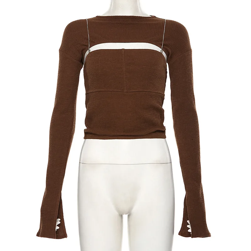 Zoulv Patchwork Hollow Out Knitting Top Women Shirt Full Sleeve Office Lady Tshirts Flared Sleeve Round Neck Top Two-Piece Vest 
Zoulv Patchwork Hollow Out Knitting Top Women Shirt Full Sleeve Office Lady Tshirts Flared Sleeve Round Neck Top Two-Piece Vest