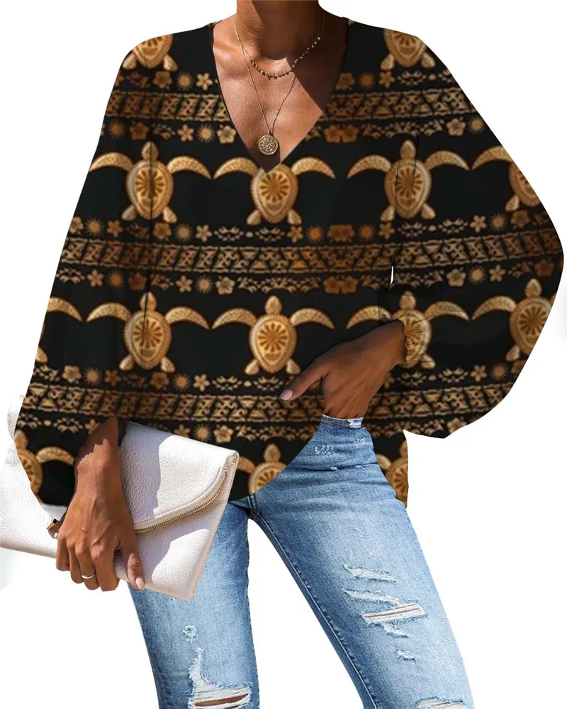 

Женская шифоновая блузка для женщин милые бирюзовый племенной морская черепаха узор женские топы и блузки 2020 размера плюс, рубашки с бантом...