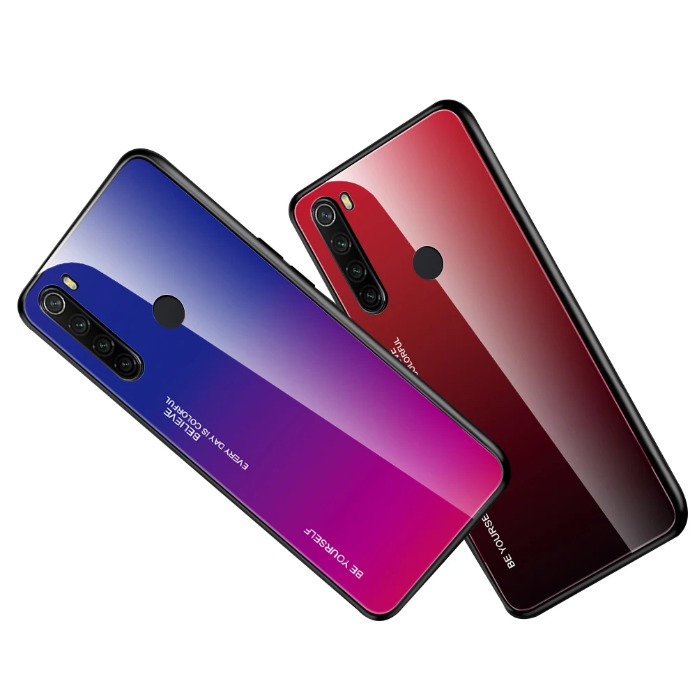 Градиентный чехол для телефона xiaomi redmi note 8 pro 8T 7 с закаленным стеклом задняя