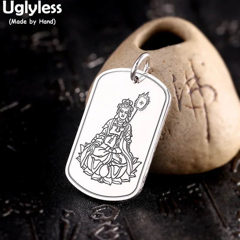 Uglyless Handmade Buddha Pendants for Men Buddhism Big Size Square Necklaces NO Chains 999 Pure Silver Religious Gifts Jewelry | Украшения
