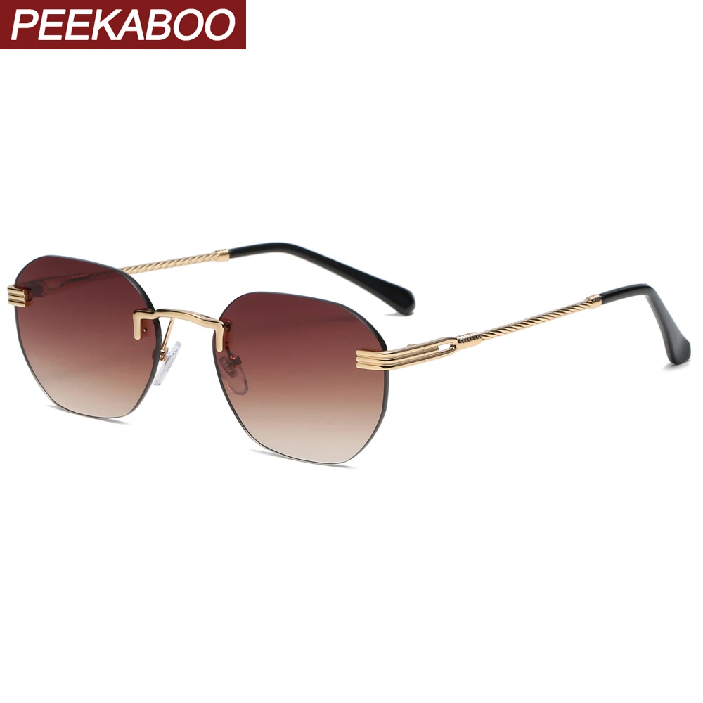 Peekaboo gold men retro sunglasses rimless 2021 uv400 frameless female metal glasses for women brown summer accessories
Peekaboo gold men retro sunglasses rimless 2021 uv400 frameless female metal glasses for women brown summer accessories