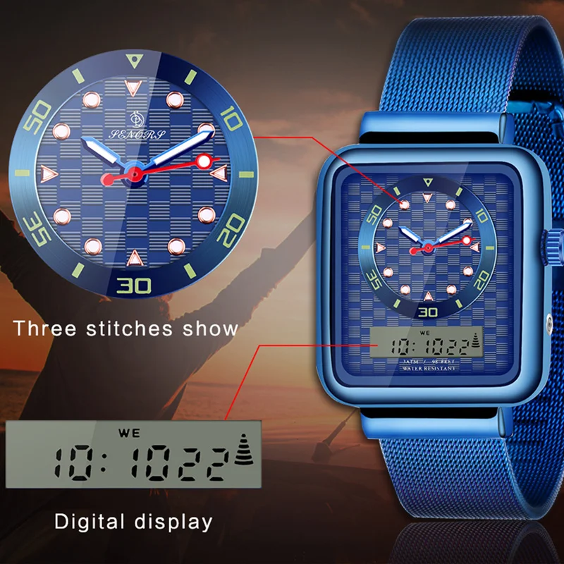 Unique Mens Square Watch with Dual Display Luminous Digital Wristwatch for Men Mesh Steel Strap Watchbands Male Clock Watches
Unique Mens Square Watch with Dual Display Luminous Digital Wristwatch for Men Mesh Steel Strap Watchbands Male Clock Watches