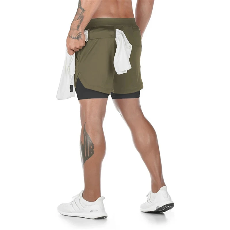 Мужские камуфляжные шорты 2 в 1 быстросохнущие короткие брюки для фитнеса и
