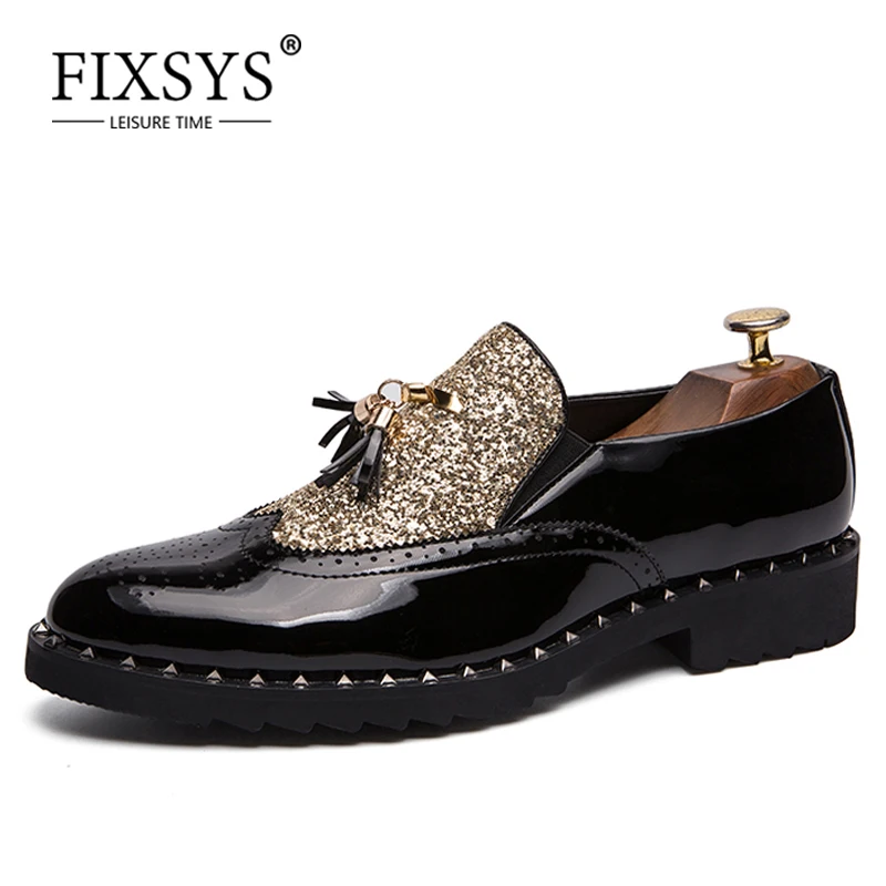 FIXSYS Trend Man Tassel Loafers Mens Bling Paillette Slip-on Dress Shoes Rivet Pointed-toe Oxfords Charming Party Formal Shoes
FIXSYS Trend Man Tassel Loafers Mens Bling Paillette Slip-on Dress Shoes Rivet Pointed-toe Oxfords Charming Party Formal Shoes
