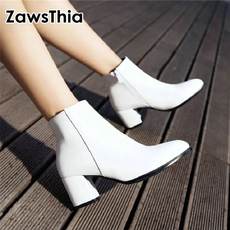 White Black Women Boots Comfy Square High Heel Ankle Boots Fashion Pointed Toe Zipper Boots Autumn Winter Ladies Shoes Size 46
White Black Women Boots Comfy Square High Heel Ankle Boots Fashion Pointed Toe Zipper Boots Autumn Winter Ladies Shoes Size 46