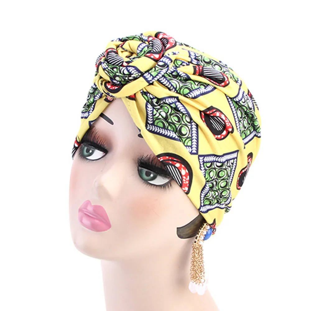 

Fashion Women Knotted Print Turban Muslim Headwrap Turban Bonnet Twist Knot India Hat Ladies Chemo Cap Bandanas Hair Accessories