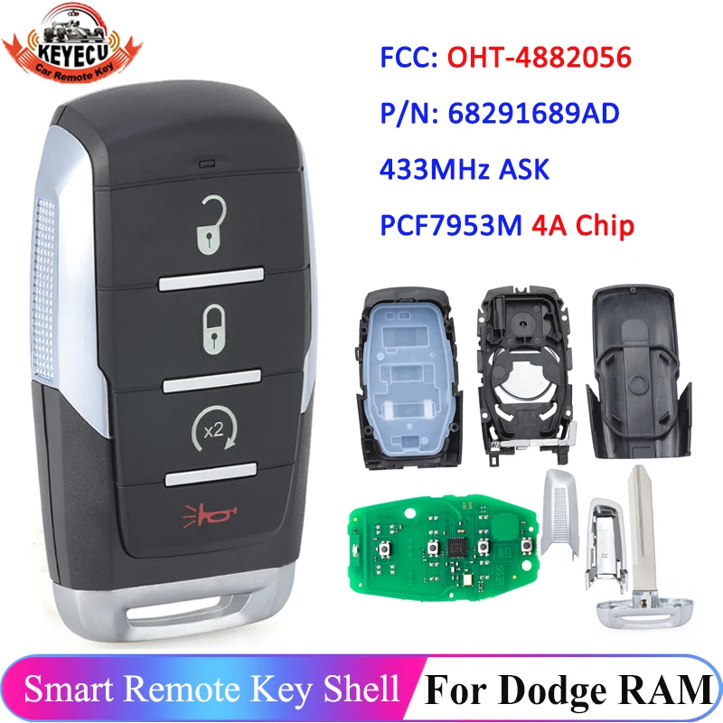 KEYECU OEM for Dodge RAM 1500 Pickup 2019 2020 FCC: OHT-4882056 ASK 433MHz PCF7953M 4A Chip P/N: 68291689AD Remote Car Key
KEYECU OEM for Dodge RAM 1500 Pickup 2019 2020 FCC: OHT-4882056 ASK 433MHz PCF7953M 4A Chip P/N: 68291689AD Remote Car Key