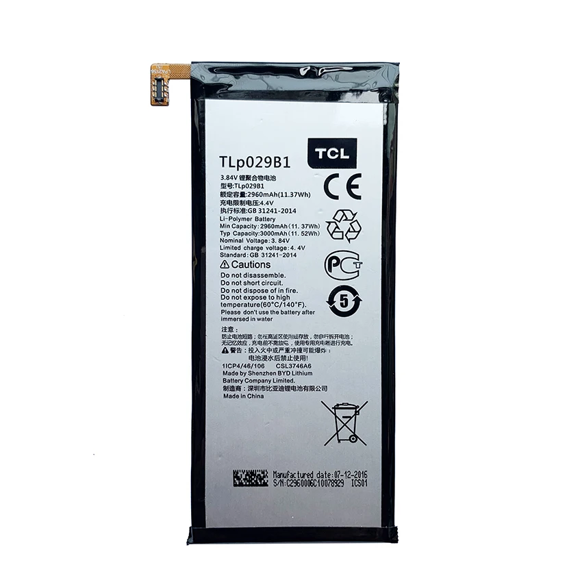 Оригинальный TLp029B1 TLp029B2 2960 мАч для TCL Alcatel OT-5095 5095B 5095I OT-5095K/L/Y Touch Pop 4S литий-ионный аккумулятор
Оригинальный TLp029B1 TLp029B2 2960 мАч для TCL Alcatel OT-5095 5095B 5095I OT-5095K/L/Y Touch Pop 4S литий-ионный аккумулятор