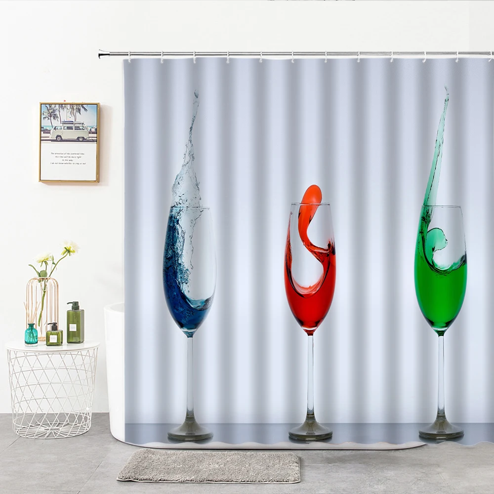 Bathroom Shower Curtain Hook High Wine Glass Print Curtains For Bathroom 3D Household Home Decor Black Background Wall Cloth 
Bathroom Shower Curtain Hook High Wine Glass Print Curtains For Bathroom 3D Household Home Decor Black Background Wall Cloth