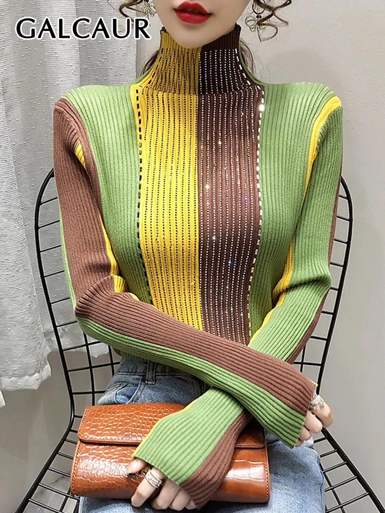 GALCAUR Casual Slim Colorblock Patchwork Sweater For Women Turtleneck Long Sleeve Fashion Pullover Female Style 2021 Autumn New
GALCAUR Casual Slim Colorblock Patchwork Sweater For Women Turtleneck Long Sleeve Fashion Pullover Female Style 2021 Autumn New
