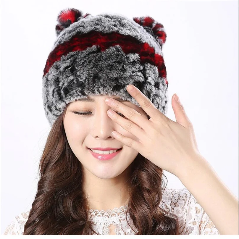 Hat Winter Women's Warm Real Rex Rabbit Fur Cap with Ear Cute Thick Beanies Stripe White Red Headwear H3
Hat Winter Women's Warm Real Rex Rabbit Fur Cap with Ear Cute Thick Beanies Stripe White Red Headwear H3