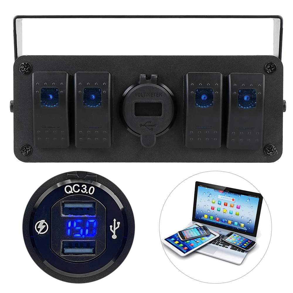 4 In 1 ON-OFF Toggle Switch Panel 12/24V LED Voltmeter Dual USB Port Controller Box for Car Marine Caravan RV Waterproof
4 In 1 ON-OFF Toggle Switch Panel 12/24V LED Voltmeter Dual USB Port Controller Box for Car Marine Caravan RV Waterproof
