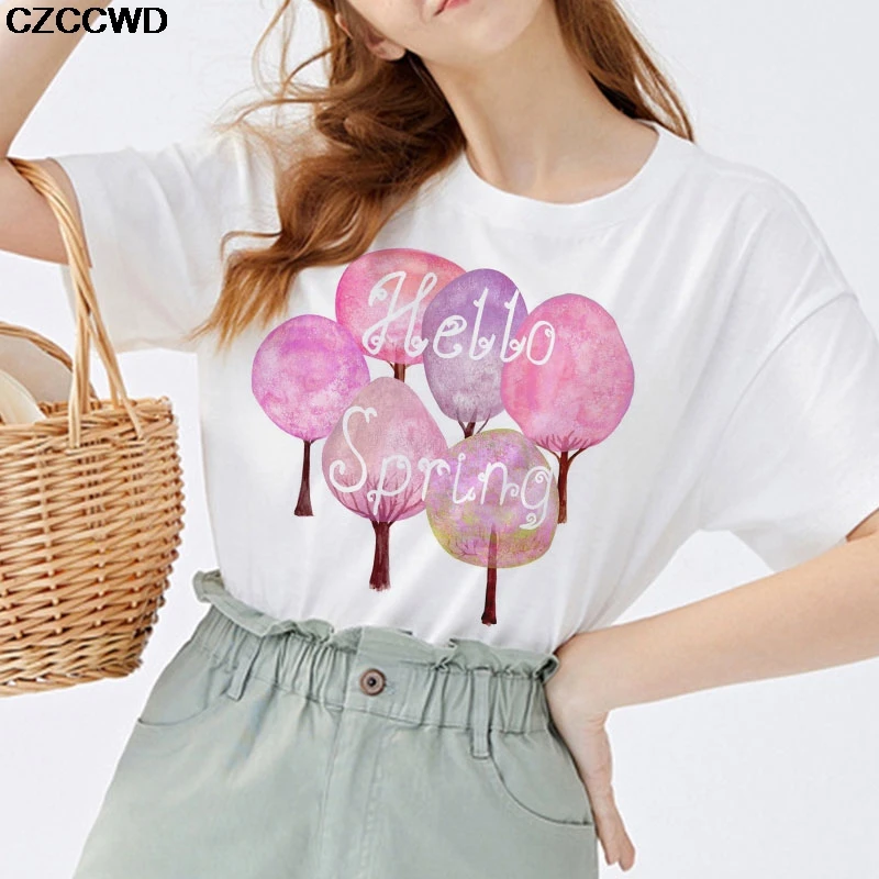 Summer Hello Spring Letter Print T Shirts 2020 New For Women Cartoon Casual T-shirt Lady Short Sleeve Tops Tees Female Clothes
Summer Hello Spring Letter Print T Shirts 2020 New For Women Cartoon Casual T-shirt Lady Short Sleeve Tops Tees Female Clothes