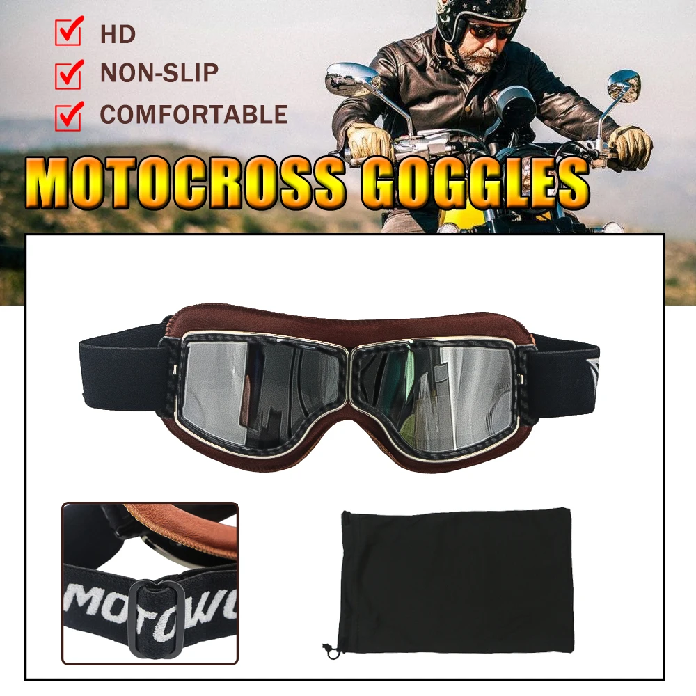 Motorcycle Leather Goggles Glasses Cruiser Outdoor Windproof ATV Helmet Goggles Dirt Bike UTV Vintage Eyewear Sports Protection
Motorcycle Leather Goggles Glasses Cruiser Outdoor Windproof ATV Helmet Goggles Dirt Bike UTV Vintage Eyewear Sports Protection